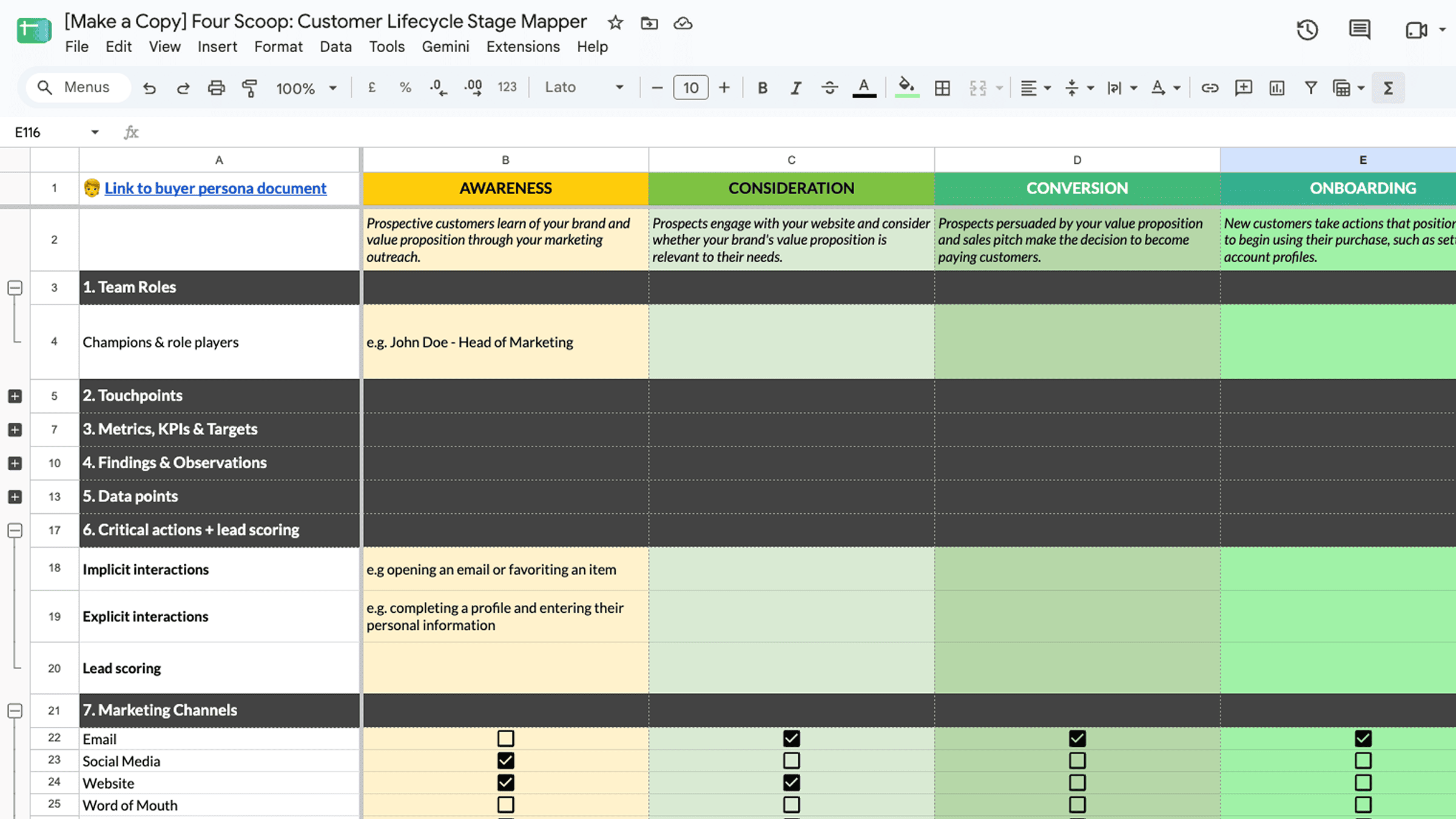 Preview of the eight-stage lifecycle mapper, one tab per stage
